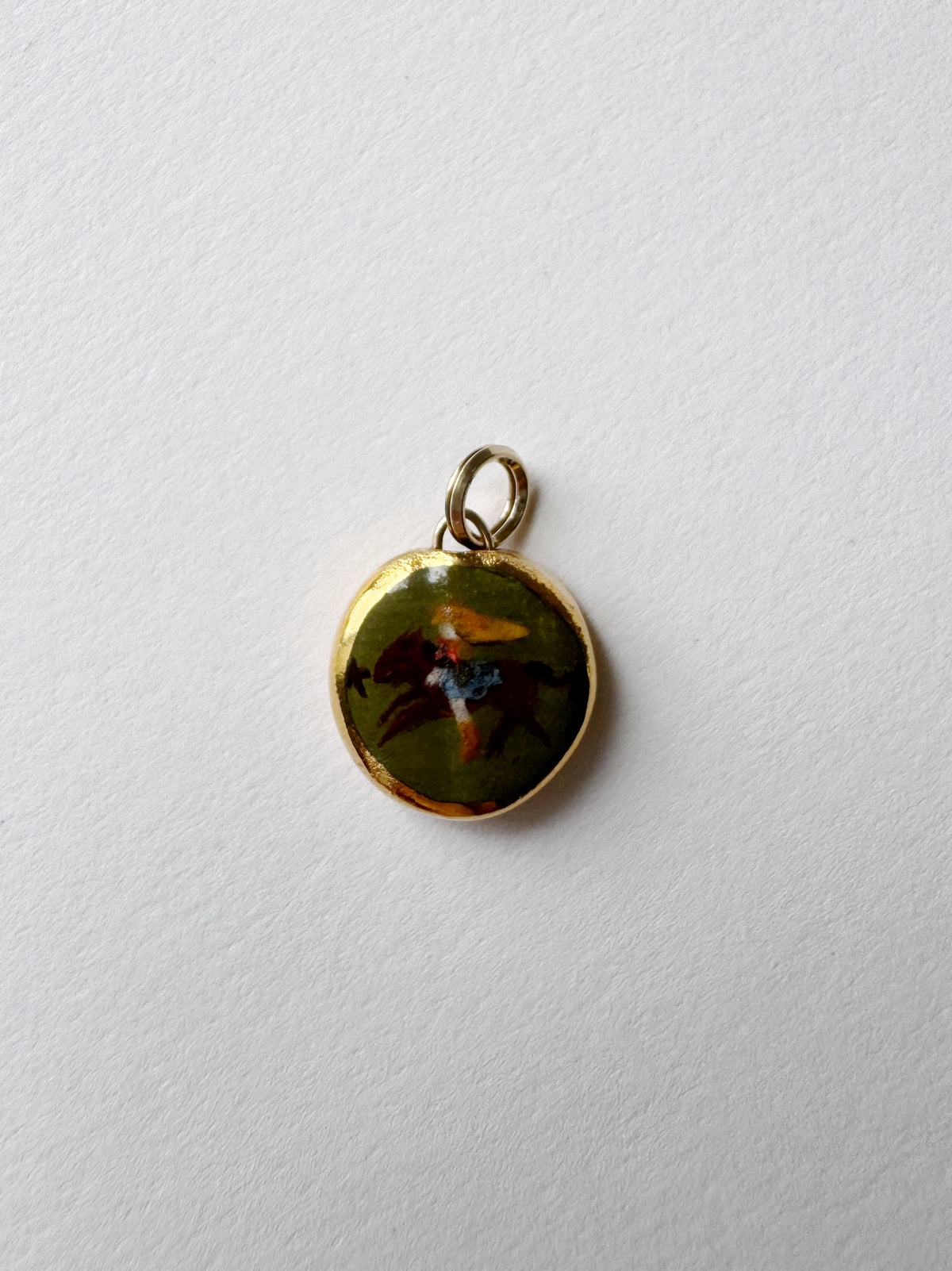 Small Cowgirl Pendant - Olive - Round #1