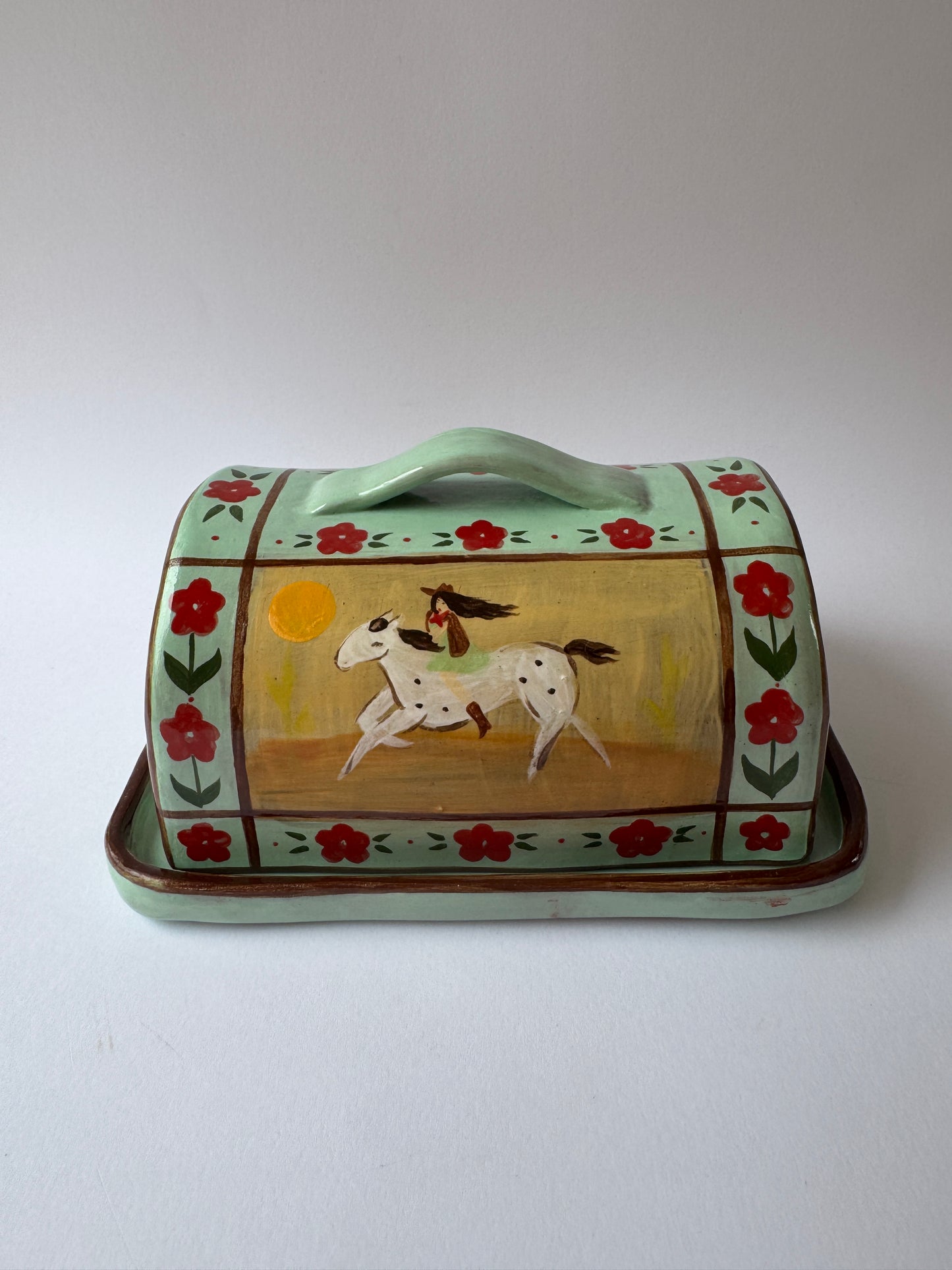 Butter Dish - Mint & Red