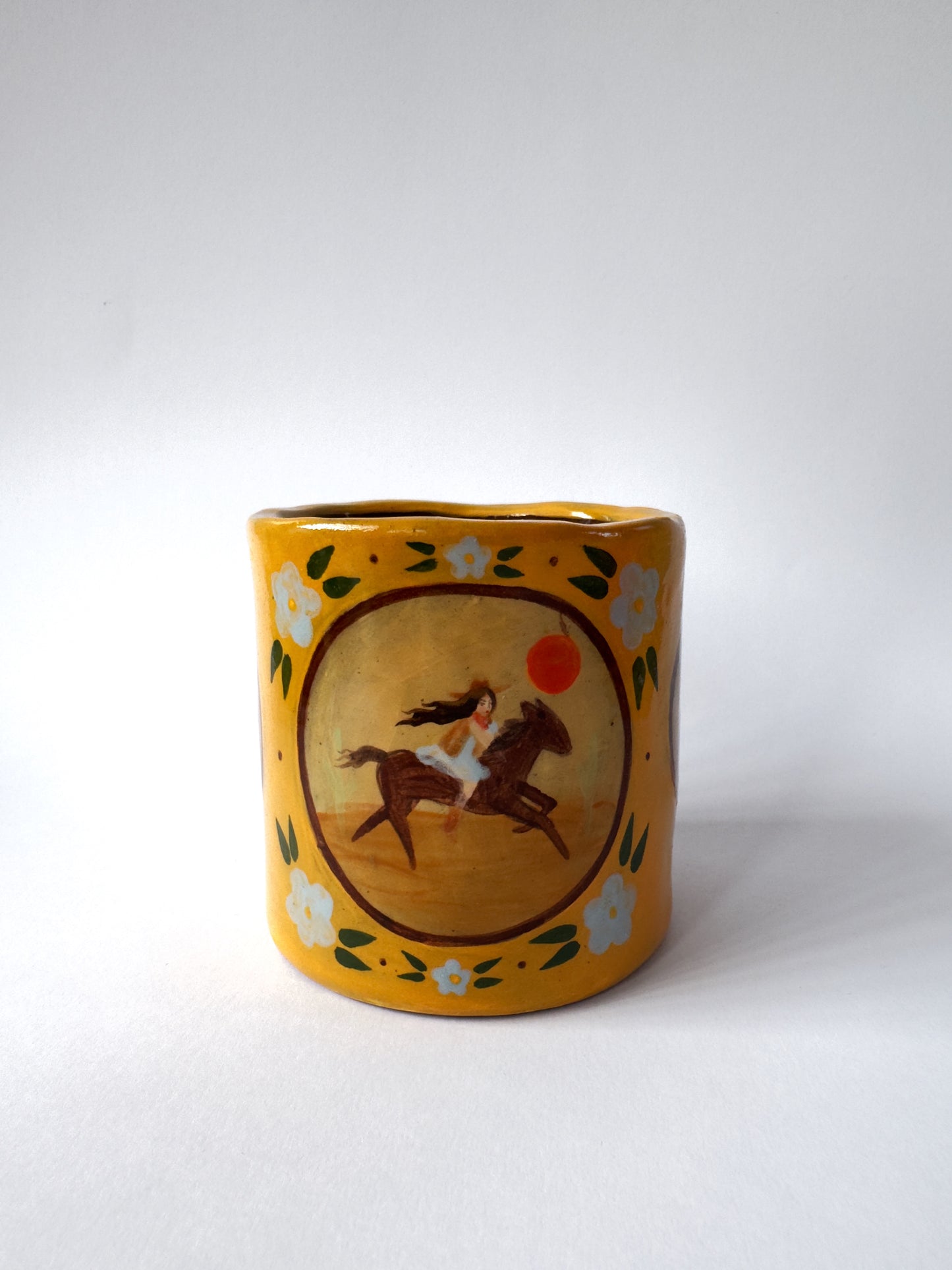 Cowgirl Tumbler - Yellow & Blue with flowers