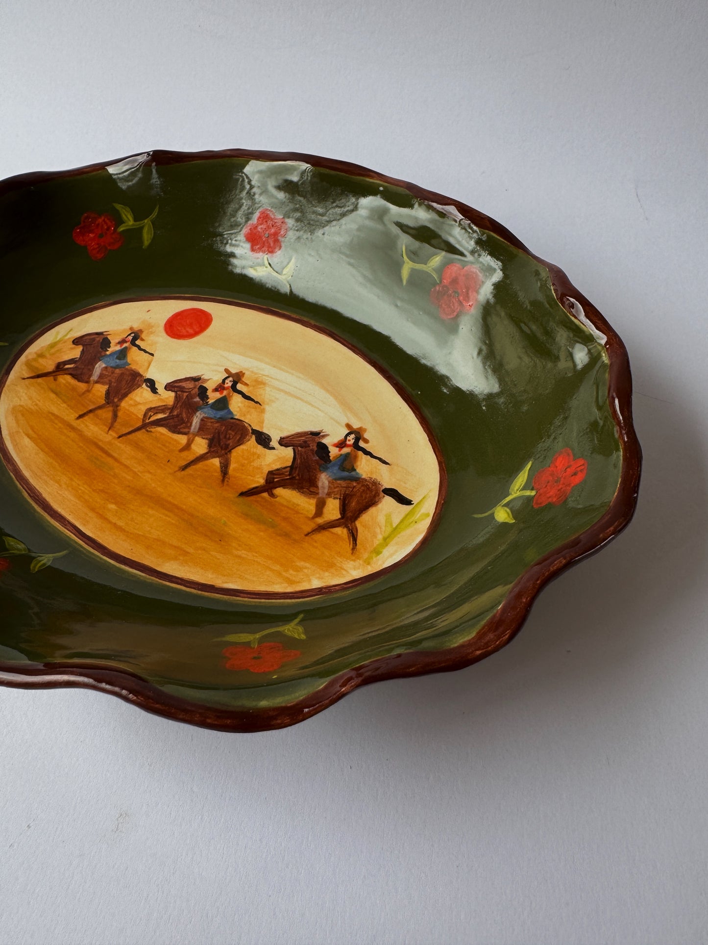 Three Riders Oval Plate - Green