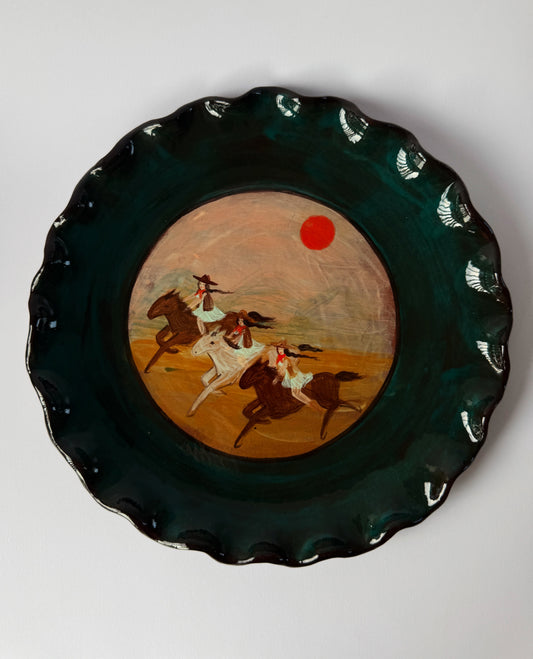 Three Riders Plate - Blue Green