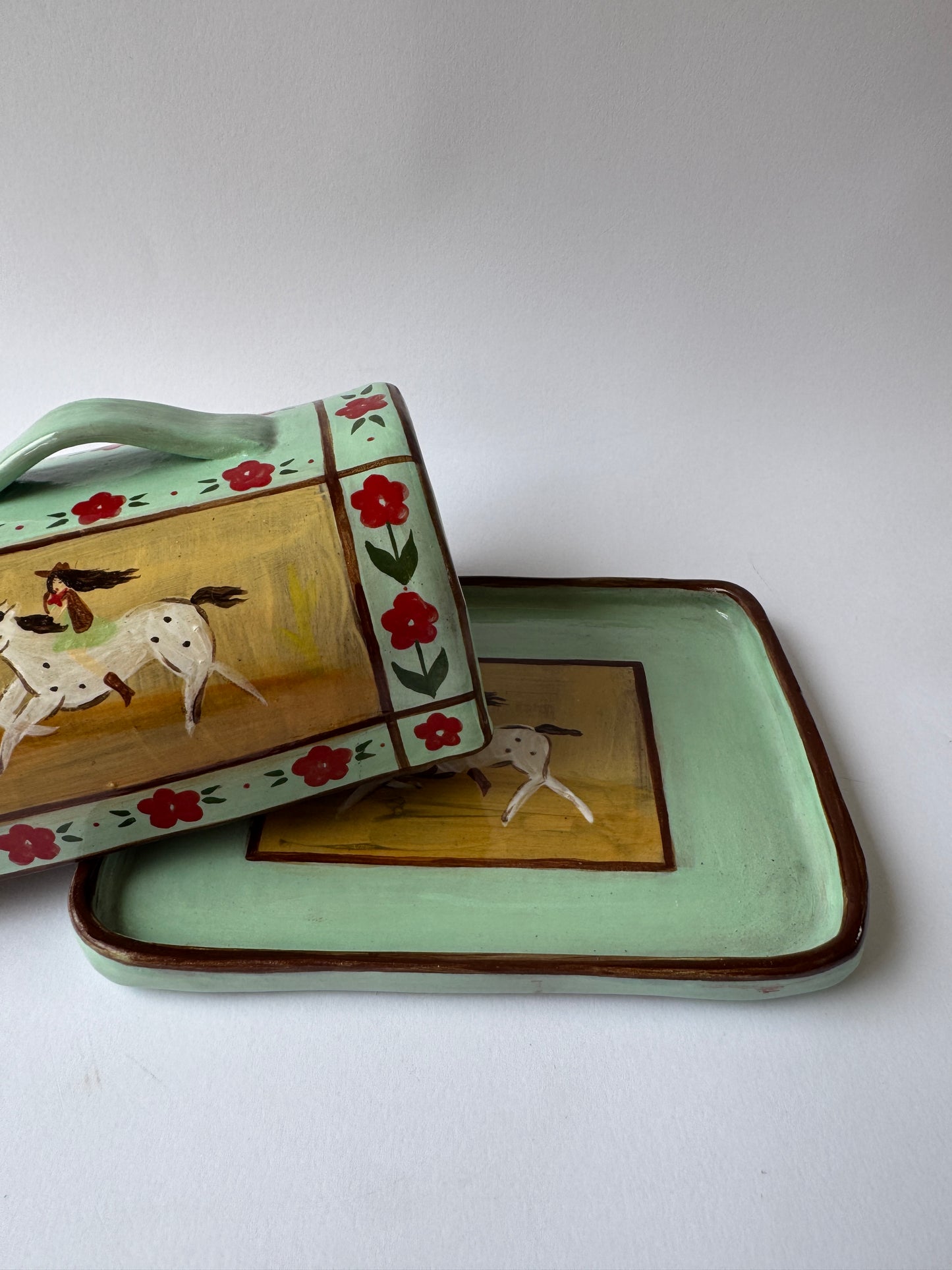 Butter Dish - Mint & Red
