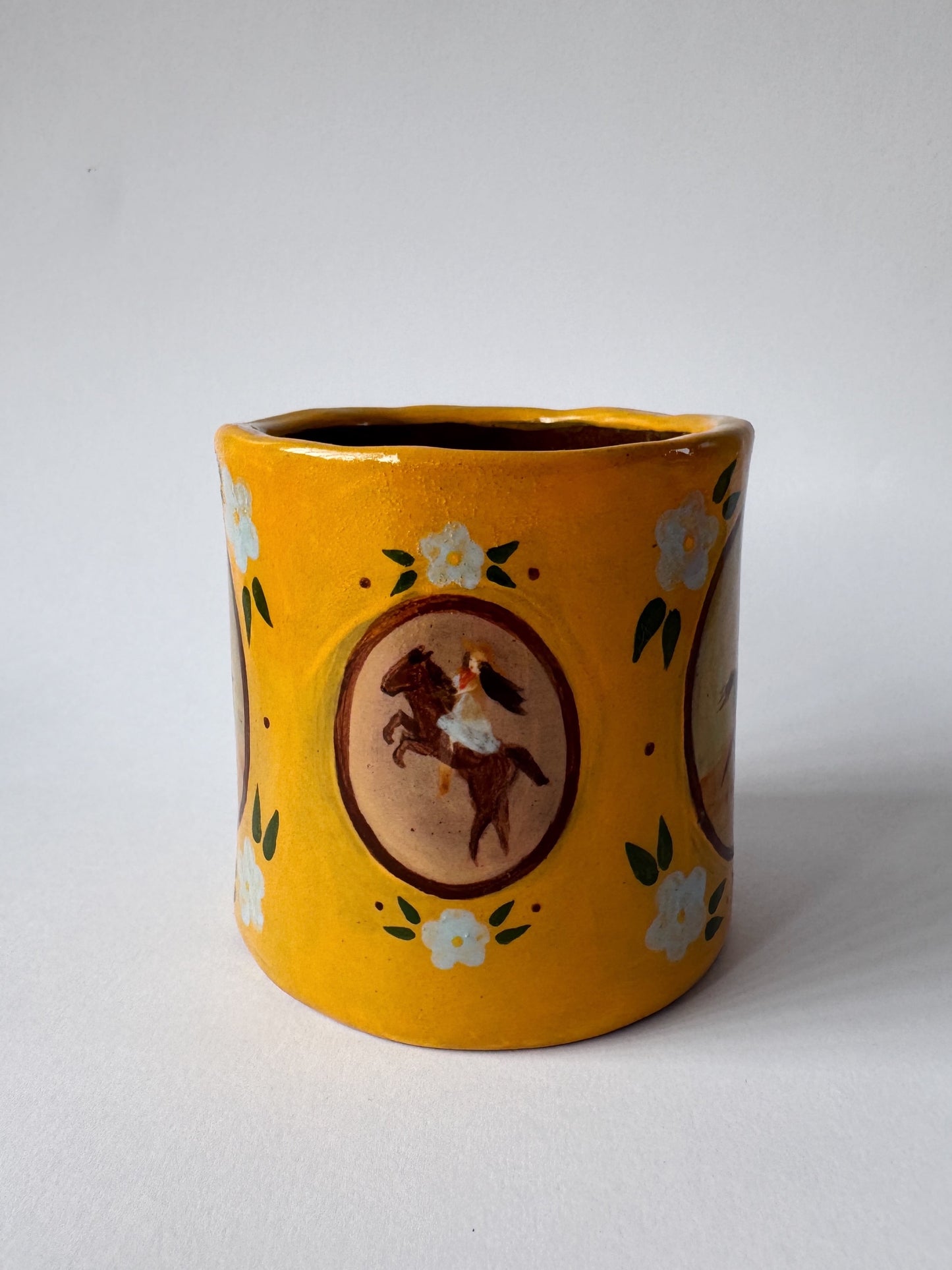 Cowgirl Tumbler - Yellow & Blue with flowers