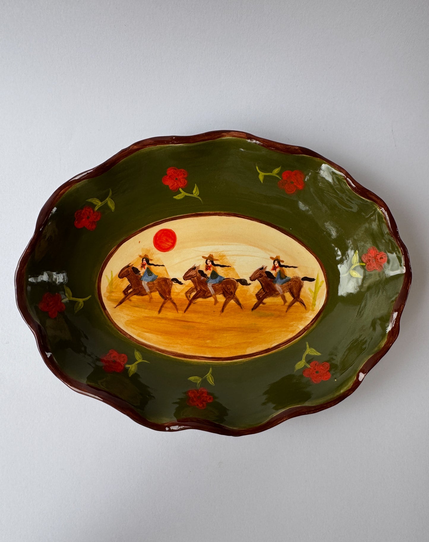 Three Riders Oval Plate - Green