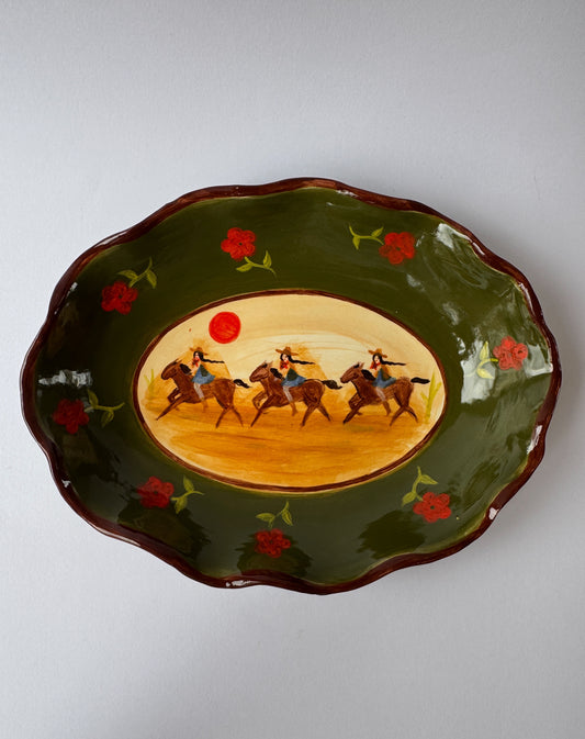 Three Riders Oval Plate - Green