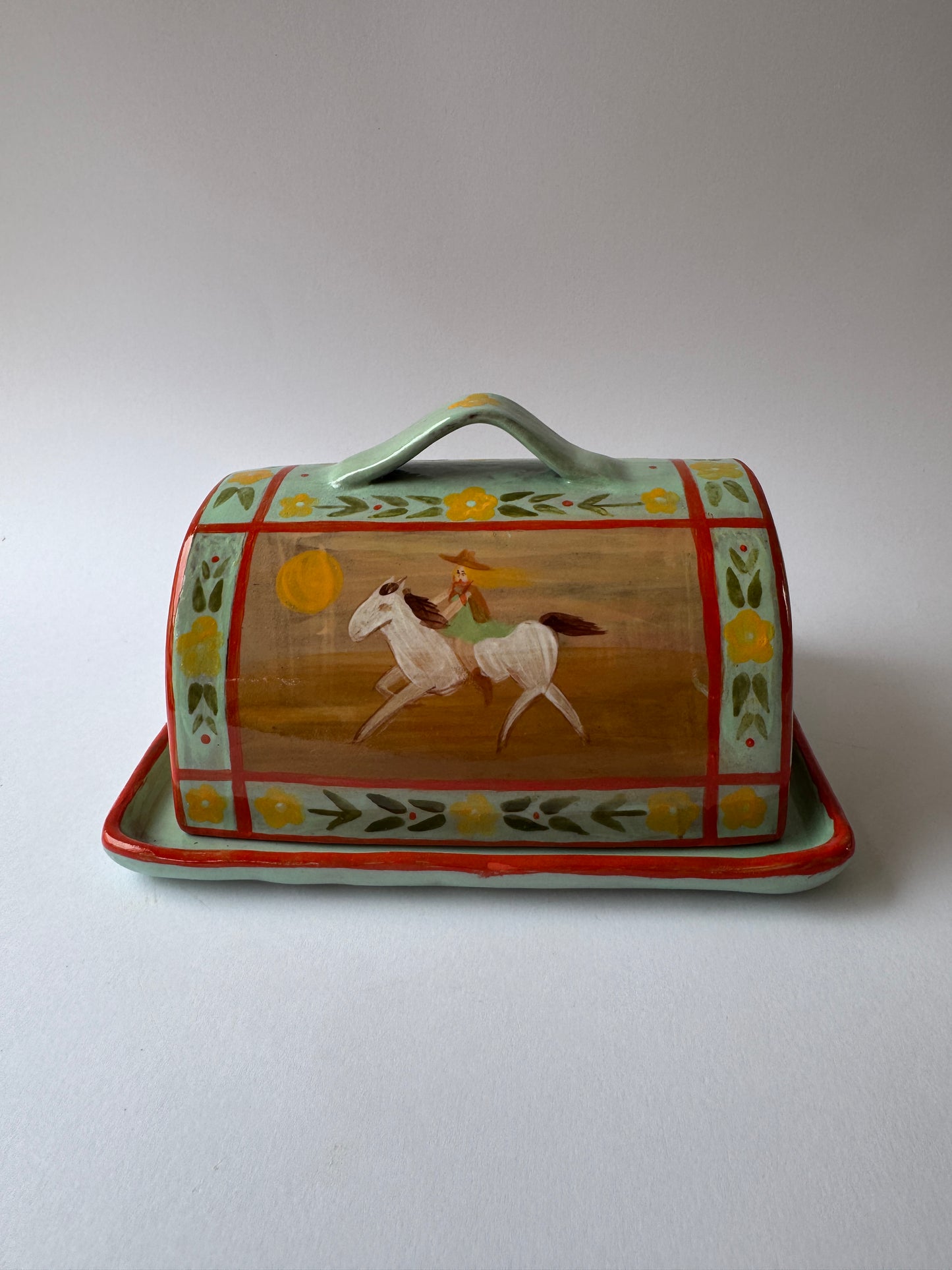 Butter Dish - Mint & Yellow