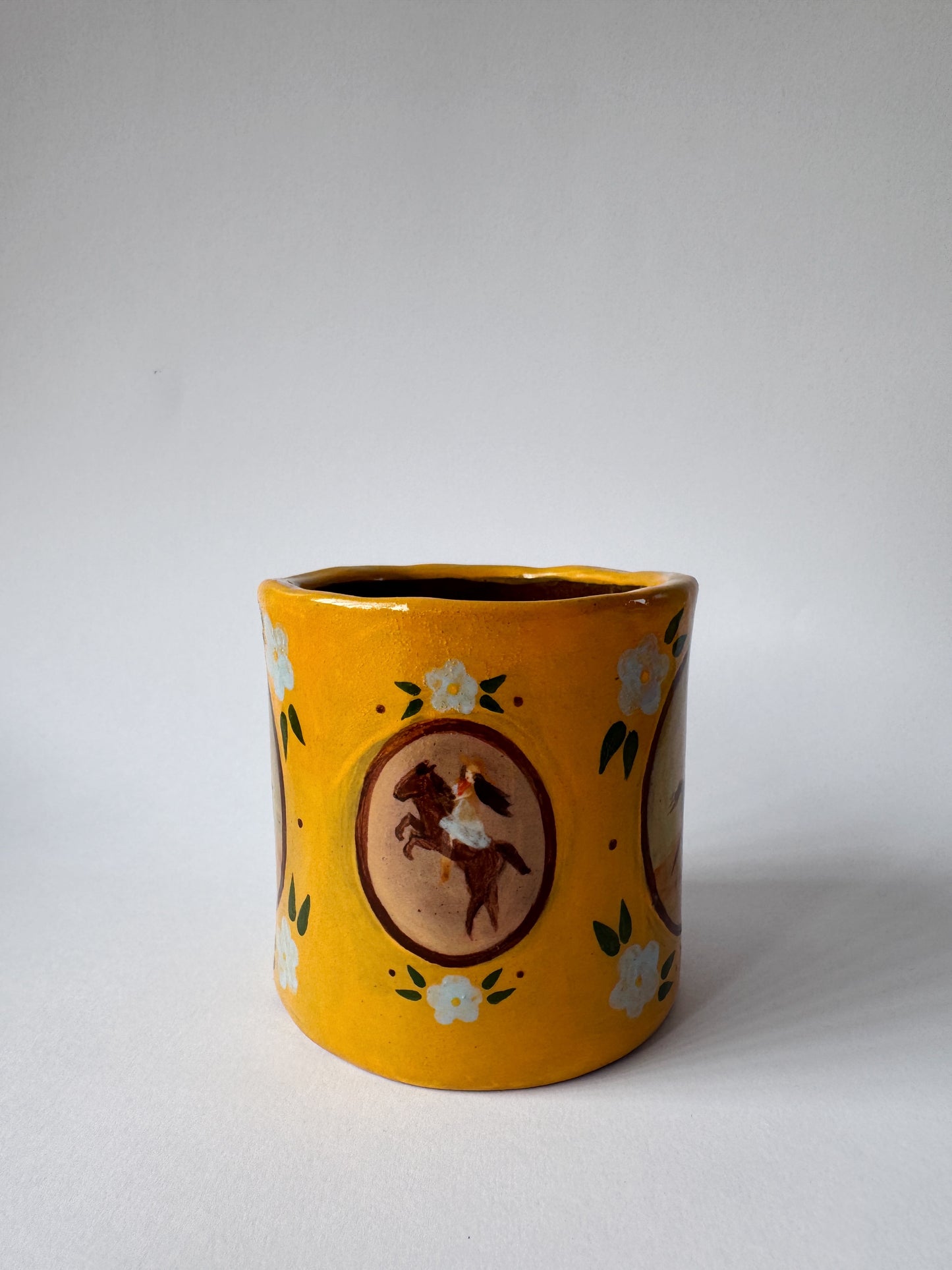 Cowgirl Tumbler - Yellow & Blue with flowers