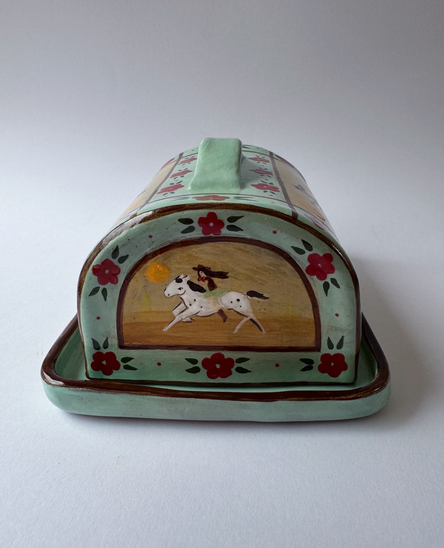 Butter Dish - Mint & Red