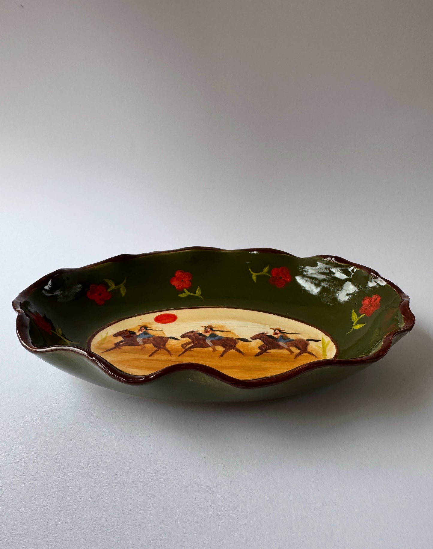 Three Riders Oval Plate - Green