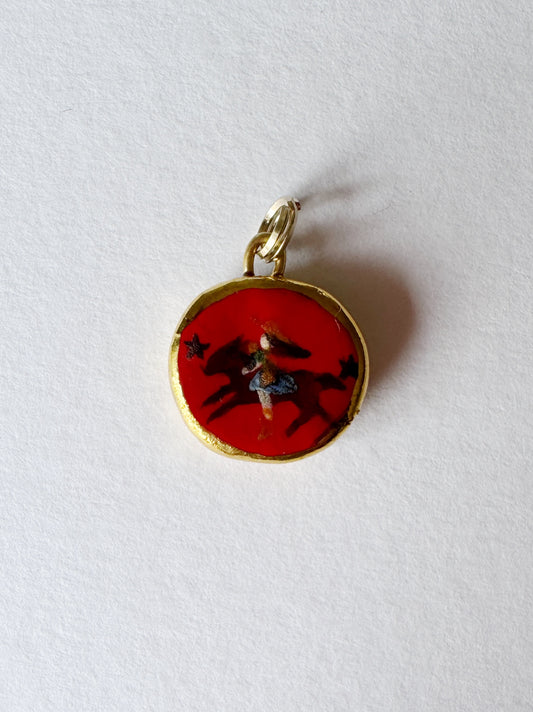 Small Cowgirl Pendant - Red - Round #2