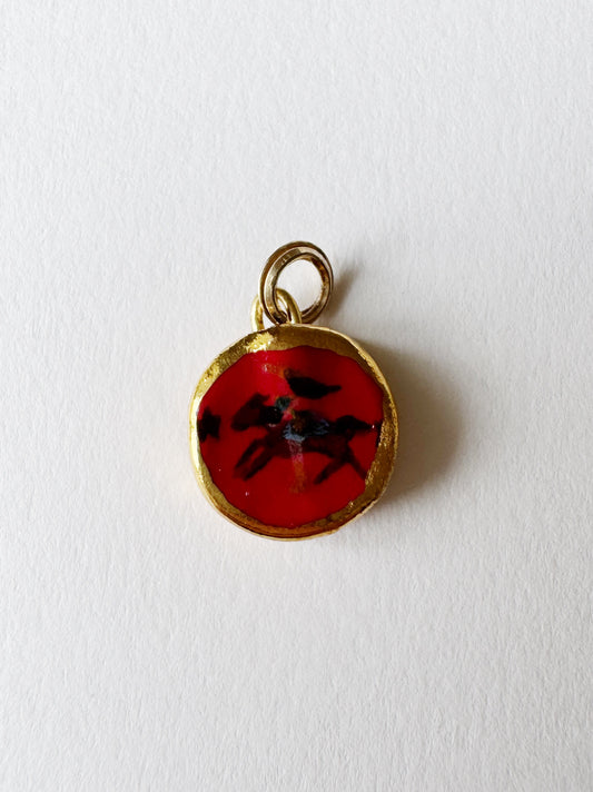 Small Cowgirl Pendant - Red - Round #1